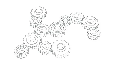 Some slowly rotating gears. Blueprint gears turning. Stock Footage