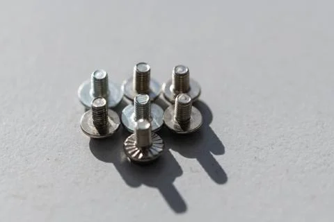 Some small  screws lined up in the light with gray background Stock Photos