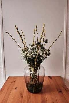 Some spring flower stand on the table Stock Photos