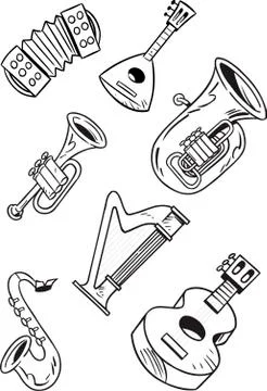 Some string and wind musical instruments Stock Illustration