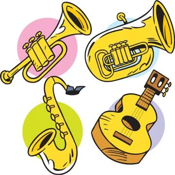 Some string and wind musical instruments Stock Illustration