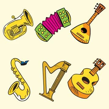 Some string and wind musical instruments Stock Illustration