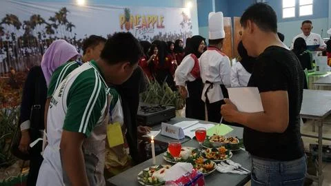 Some student cook in the class Stock Photos