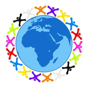 Some stylized people building a circle around the earth Ilustración de archivo