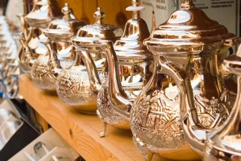 Some teapots in a bazaar of Fez, Morocco Stock Photos