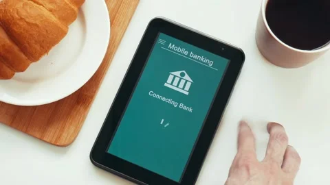 Some trouble with mobile banking on the tablet. Online bank cannot connect Stock Footage 106830336