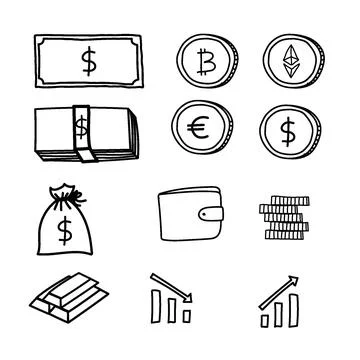 Some vector finance icons dollars bitcoins ether Stock Illustration