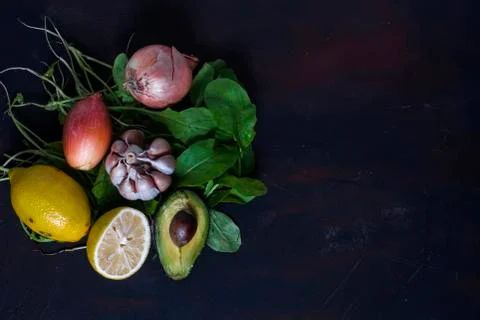 Some vegetables on a rustic painted table Stock Photos