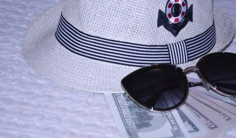 Some wardrobe items and necessary things during summer holiday in the fresh air Stock Photos