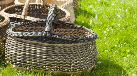 SOme of the weaved baskets on the display Stock Footage 65520730