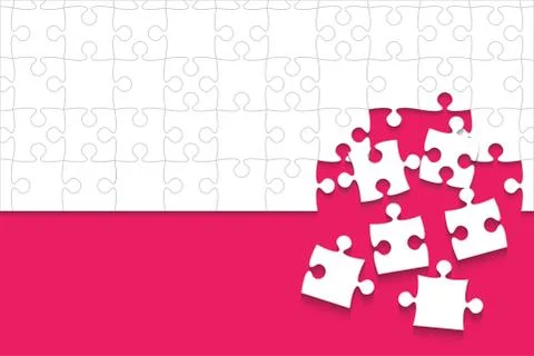 Some White Puzzles Pieces Pink - Vector Jigsaw Stock Illustration