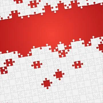 Some White Puzzles Pieces Red - Vector Jigsaw Stock Illustration