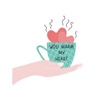 Somebody gitf, give his hot heart, love in Cup with lettering You warm my heart Stock Illustration