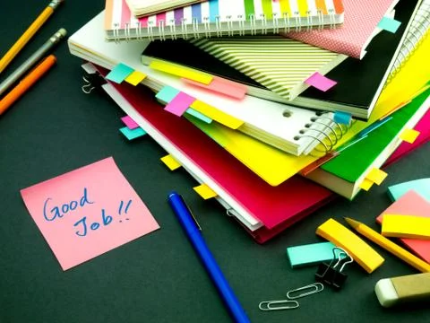 Somebody Left the Message on Your Working Desk; Good Job Stock Photos