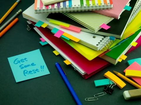 Somebody Left the Message on Your Working Desk; Get Some Rest Stock Photos