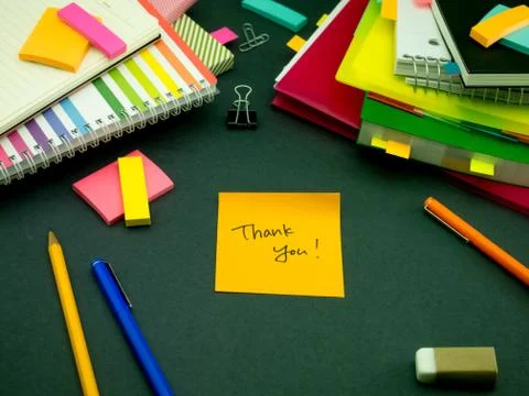 Somebody Left the Message on Your Working Desk; Thank You Stock Photos