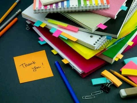 Somebody Left the Message on Your Working Desk; Thank You Stock Photos