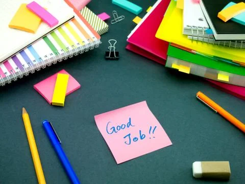 Somebody Left the Message on Your Working Desk; Good Job Stock Photos