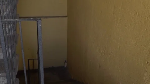 Somebody move down on ancient stairs, motion view Stock Footage 89292295