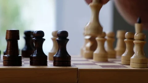 Somebody play chess, chessboard close up Stock Footage 130073345