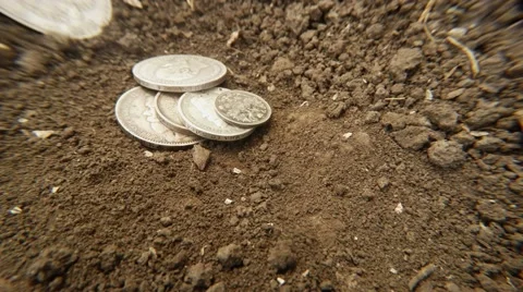 Somebody Throw Silver Coins on Ground After Hand Bury it Close up Stock Footage 67091446