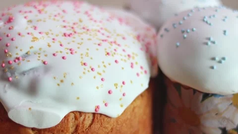 Somebody's hand takes one small traditional sweet Easter cake Stock Footage 294708657