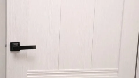 Someone is closing the door close up. Handle door twitches. Someone is closing Stock Footage 246341702