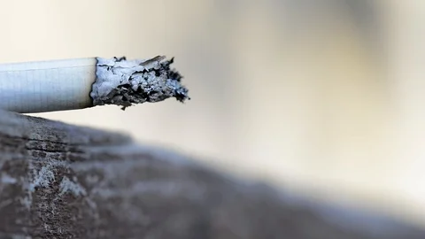 Someone forget a burning cigarette on pine wood board, Stock Footage 105809762