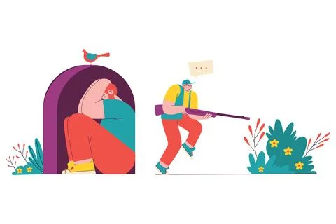 Someone in Hiding and Afraid of the Hunter. Stress Illustration Stock Illustration
