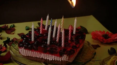 Someone lights candles on the cake Video stock 113523613