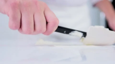 Someone is making a cream cheese in slow motion. Stock Footage 130852066