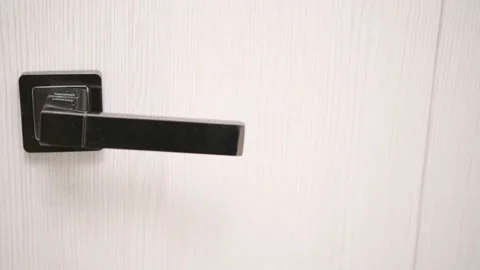 Someone is opening the door close up. Handle door twitches. Someone is opening Stock Footage 238546525