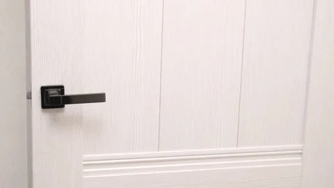 Someone is opening the door close up. Handle door twitches. Someone is opening Stock Footage 241247844