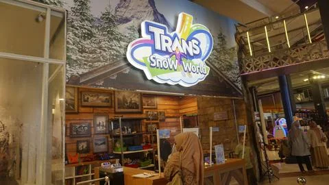 Someone queues in front of the entrance to Trans Snow World Stock Photos