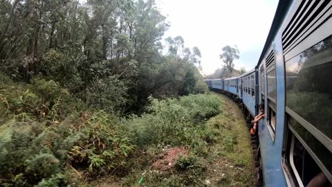 Someone throwing litter on the Kandy to Ella train. HD Stock Footage 141577805
