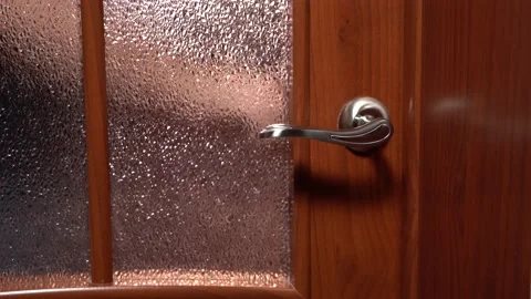 Someone is Trying to Enter the Room. The Door Handle Twitches Several Times Stock Footage 147933488