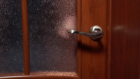 Someone is Trying to Enter the Room. The Door Handle Twitches Several Times Stock Footage 160954613