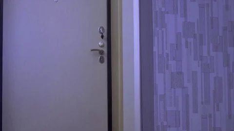 Someone is trying to open the door. Handle door twitches. Someone is trying to Video stock 81104767