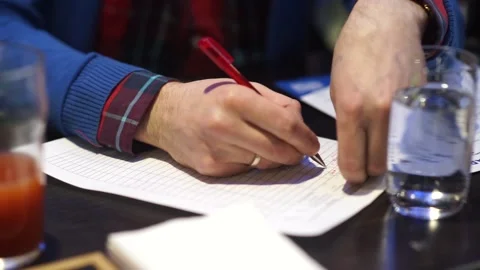 Someone is writing a document Stock Footage 159882344