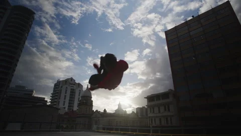 A Somersault On top of the building Stock Footage 264206444