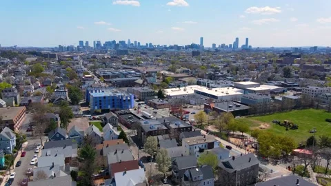 Somerville city center aerial view, Somerville, MA, USA Video stock 214603653
