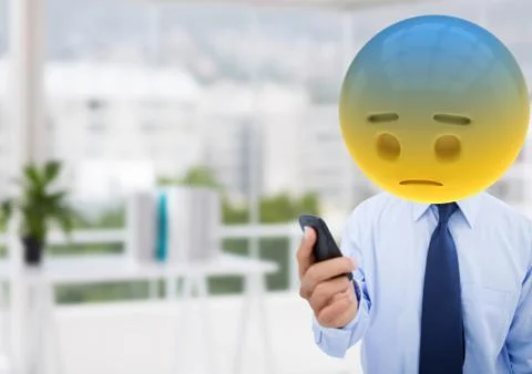 Something goes wrong in the Office. Emoji face. Stock Photos