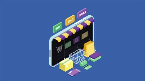 Sometric Mobile Shopping and E-Commerce App Storefront Animation Stock Footage 339343198