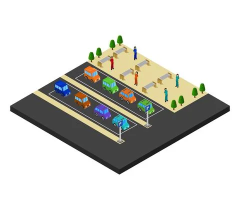 Sometric parking in vector on white background Stock Illustration