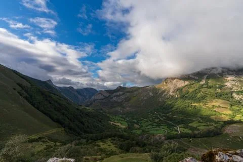 Somiedo valley top view from prince viewpoint Stockfoto's