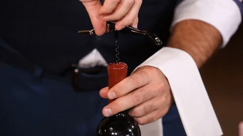 The sommelier opens a bottle Stock Footage 113269539