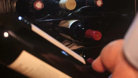 A Sommelier Selects a Bottle from a Wine Cooler Video stock 233670959