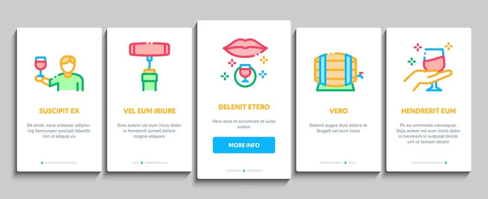 Sommelier Wine Tasting Onboarding Elements Icons Set Vector Illustrazione stock