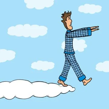 Somnambulant guy walking on cloud Stock Illustration