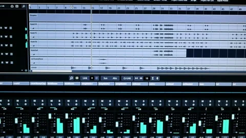 Сomputer screen showing the user interface of the DAW Digital Audio Workstation Stock Footage 295197082